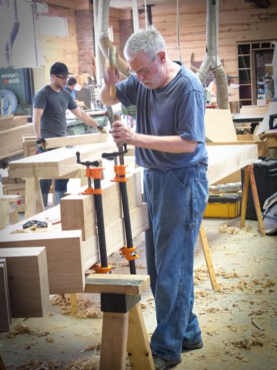 Wesley Tanner at work on his bench during the French Oak Roubo Project.