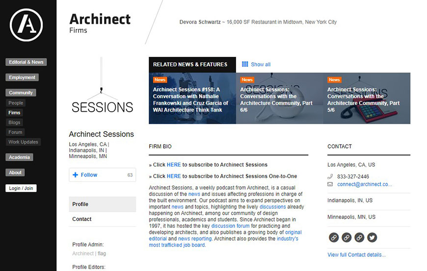 Archinect podcast website image capture