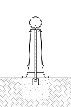 A diagram of a decorative bollard installed with an anchor casting in new concrete