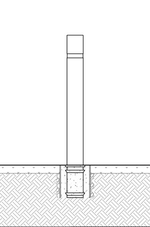 A diagram of a concrete form used to embed a flexible bollard