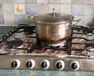 Burnt-on stain on stainless steel pot