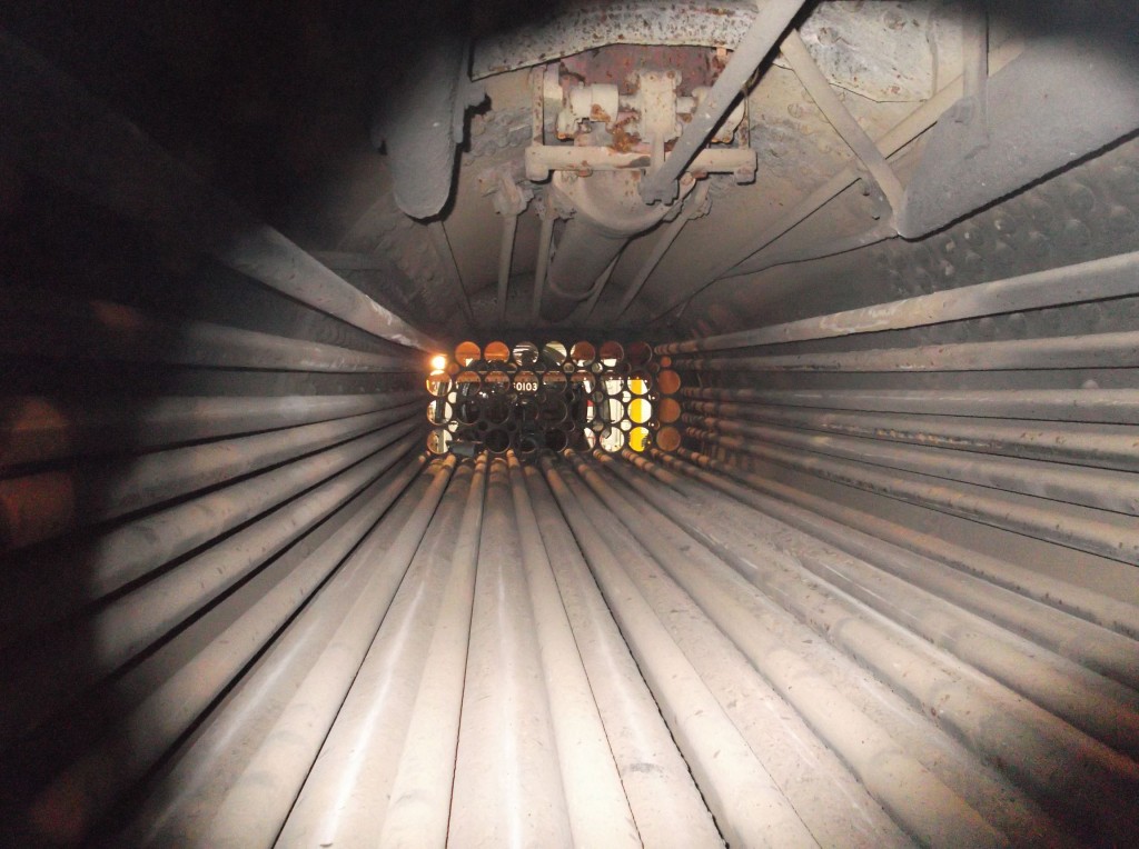 A view looking forward in the boiler toward Flying Scotsman